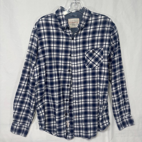 Toy Story "Made in the 90s" Upcycled Blue and White Fall Flannel Shirt Sz Large - Picture 6 of 7